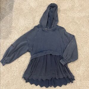 Free People Blue Hoodie with Skirted Hem tunic. Worn in look.